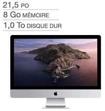 Apple iMac 21'' Intel Core i5 8GB RAM 1TB MMQA2C/A - French