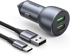 Chargeur D'Auto Rapide 2x USB QC 3.0 36W Avec Cable Type-C (CD213)