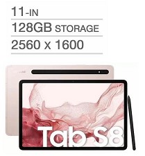 Galaxy Tab S8 11'' 128GB avec Stylet SM-X700NIDAXAC Samsung - OR Rose