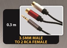 Adaptor Y 1 X 3.5mm Male to 2 X RCA  Female 30cm BYE-0.3