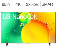 Tlvision DEL 65'' 65NANO75UQA 4K UHD HDR IPS NanoCell Smart Wi-Fi LG