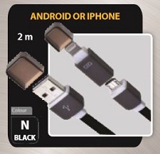 Cble  USB a USB MICRO avec adaptateur 8P pour APPLE CAB-MD-2N - NOIR 
